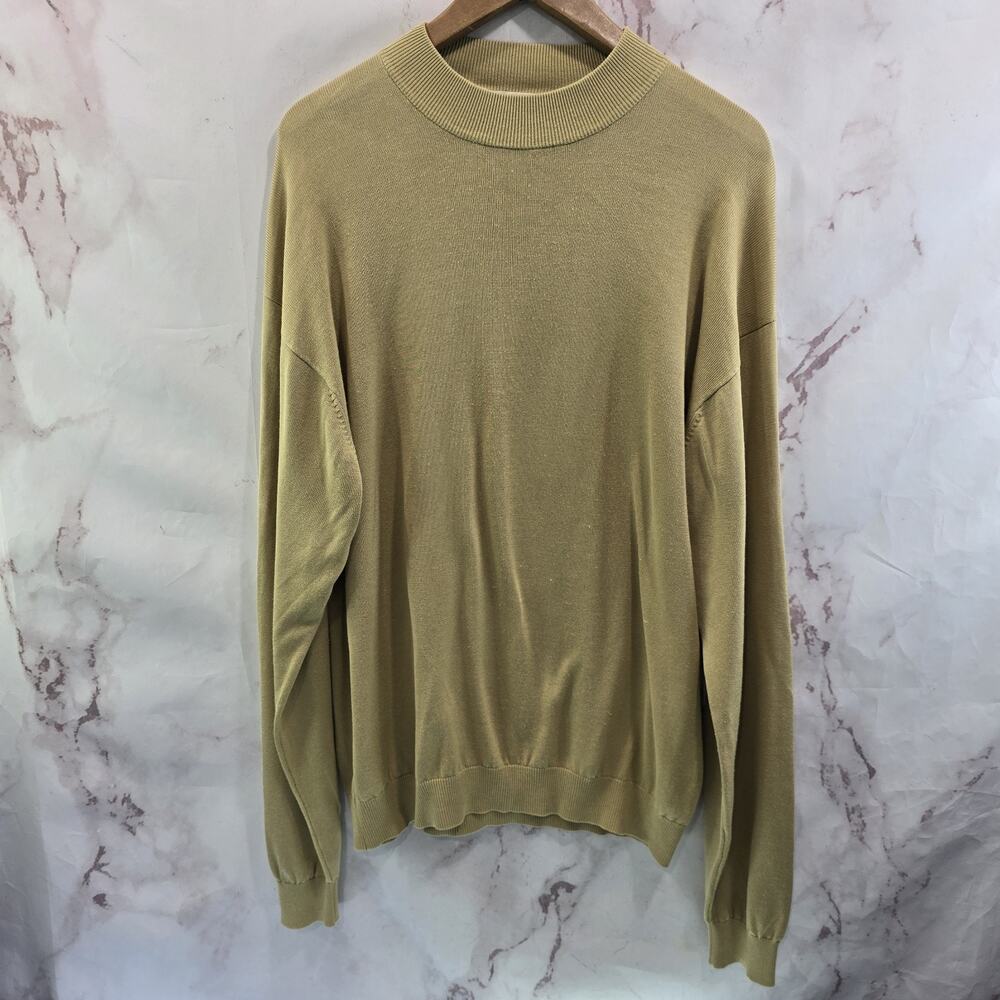 Pronto Uomo Sweater Mens Large Beige Tan Brown Mock Neck Vintage Silk Blend
